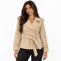 Women’s Short Double-Breasted Trench Coat – Belted Relaxed Layer for Smart Casual and Transitional Everyday Wear