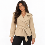Women’s Short Double-Breasted Trench Coat – Belted Relaxed Layer for Smart Casual and Transitional Everyday Wear