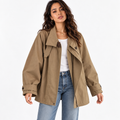 Women’s Short Cape-Style Trench Jacket – Cotton Relaxed Layer with Wide Sleeves for Transitional Everyday Wear