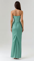 Women’s Strapless Column Maxi Dress – Ruched Wedding Guest Gown for Evening Receptions