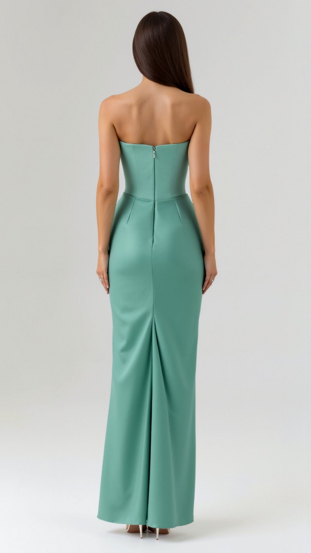 Women’s Strapless Column Maxi Dress – Ruched Wedding Guest Gown for Evening Receptions