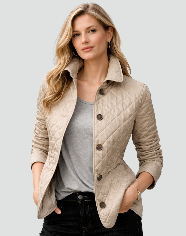 Women’s Quilted Jacket Button Front Collared Outerwear