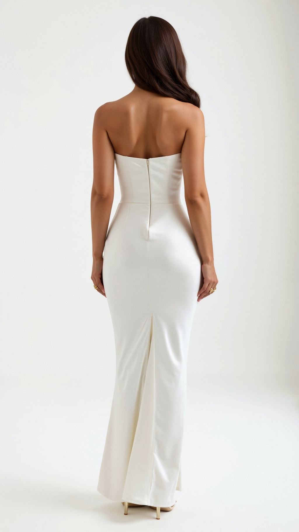 Women’s Strapless Column Maxi Dress – Ruched Wedding Guest Gown for Evening Receptions