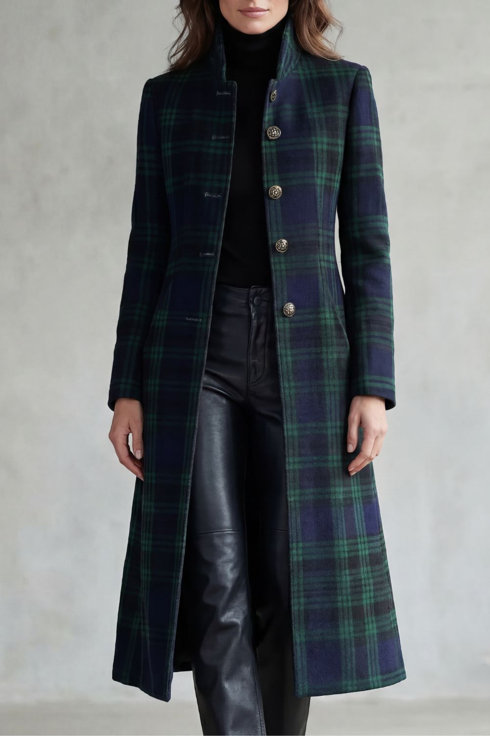 Highland check silhouette | Wool blend coat - Blackwatch tartan