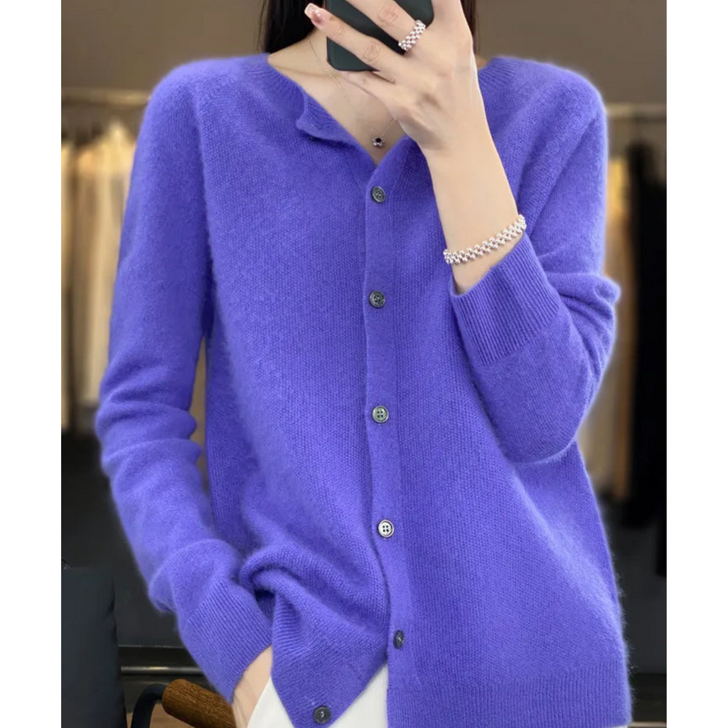 Luxury Merino Wool & Cashmere Cardigan for Women – Elegant O-Neck Winter Knit