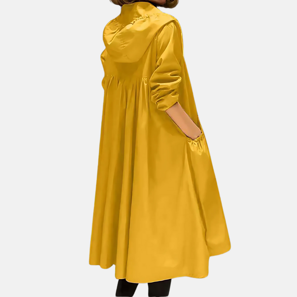 Women's Hooded Waterproof Knee-Length Coat with Zip