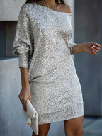 Women’s Sequin Party Dress Elegant Contrast Sparkle Evening Dress Lightweight Comfortable Occasion Wear