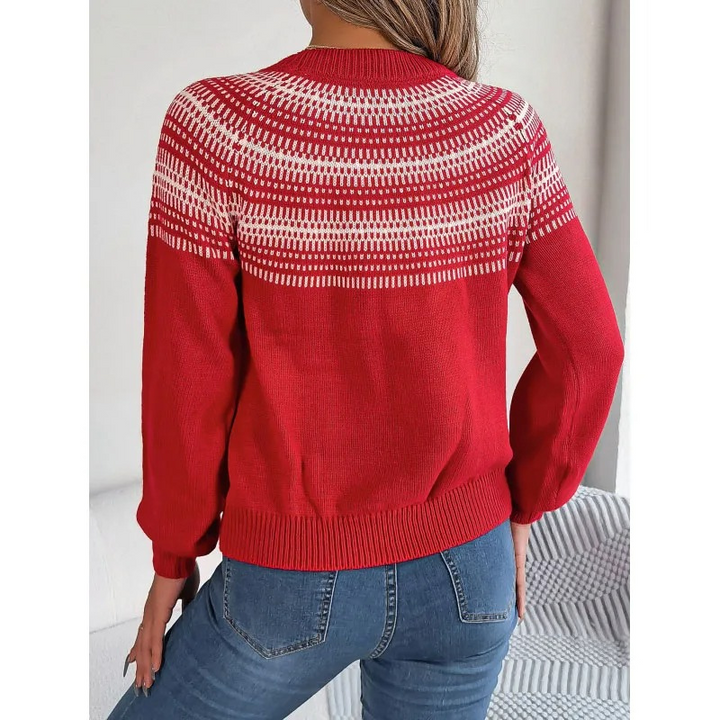 Women's Fair Isle Jumper with Crew Neck and Ribbed Cuffs