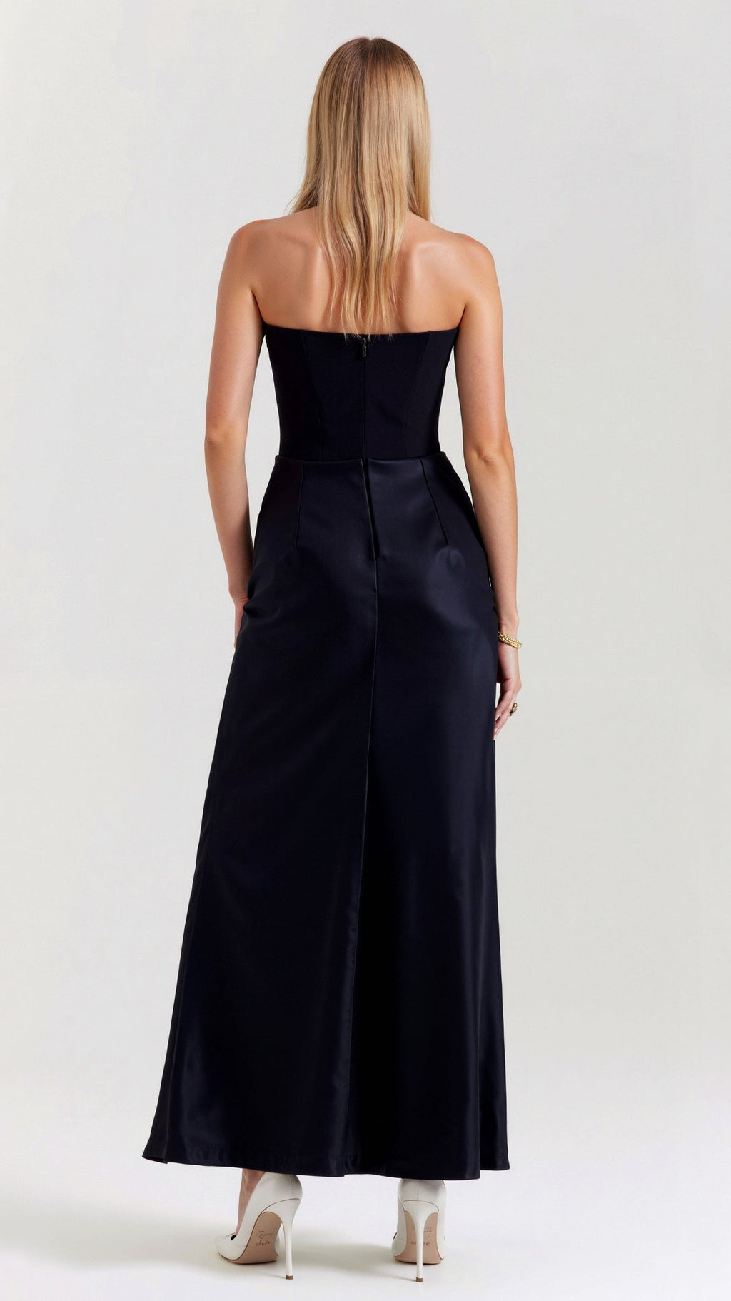 Women’s Strapless Column Maxi Dress – Ruched Wedding Guest Gown for Evening Receptions
