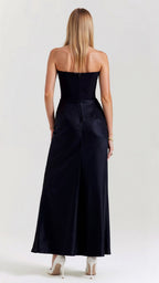 Women’s Strapless Column Maxi Dress – Ruched Wedding Guest Gown for Evening Receptions