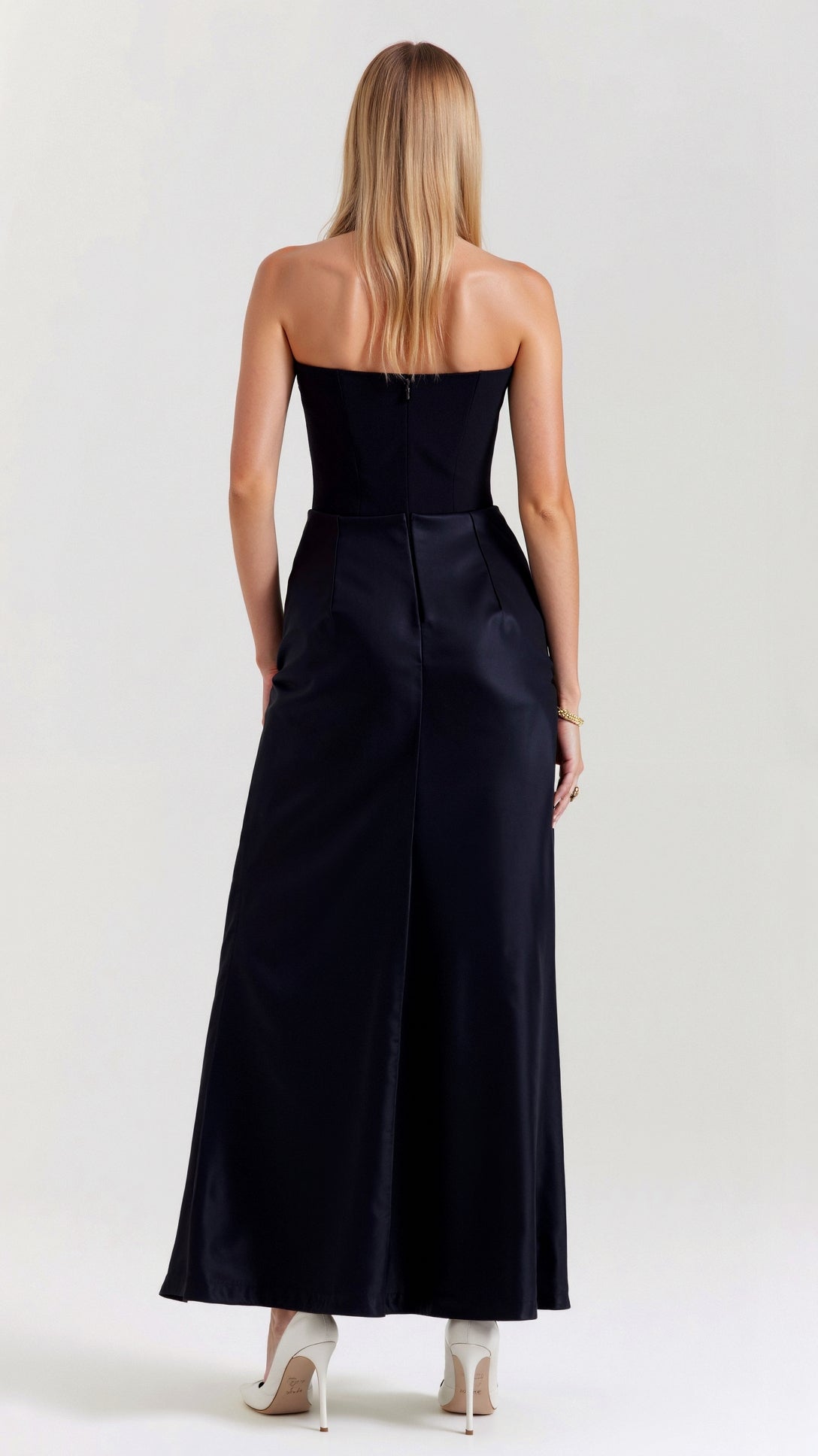 Women’s Strapless Column Maxi Dress – Ruched Wedding Guest Gown for Evening Receptions