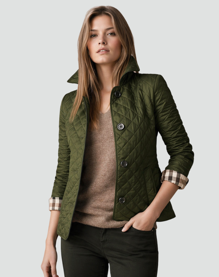 Women’s Quilted Jacket Button Front Collared Outerwear