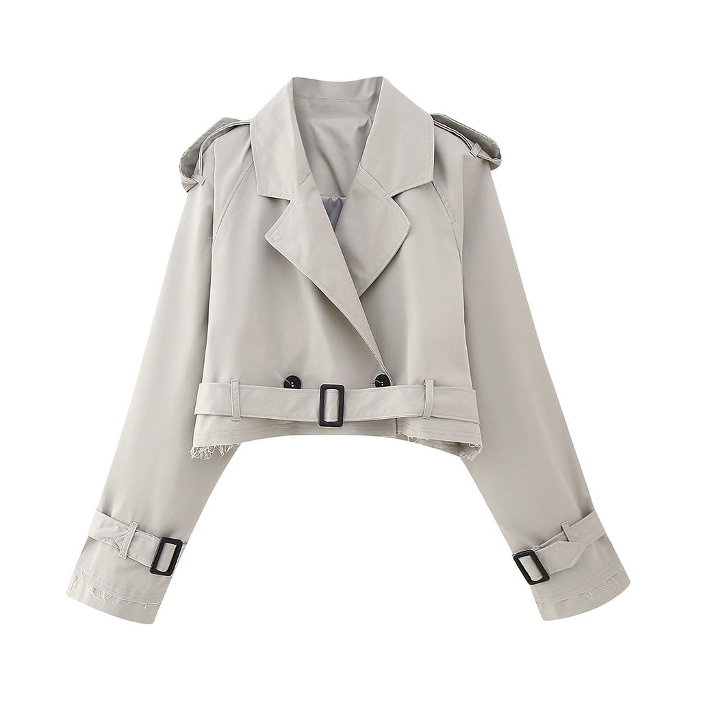 Women’s Belted Cropped Trench Jacket – Structured Transitional Layer for City and Office Wear