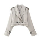 Women’s Belted Cropped Trench Jacket – Structured Transitional Layer for City and Office Wear
