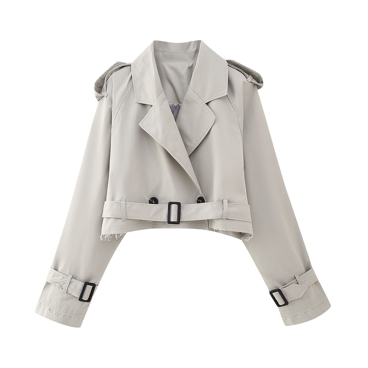 Women’s Belted Cropped Trench Jacket – Structured Transitional Layer for City and Office Wear