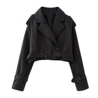 Women’s Belted Cropped Trench Jacket – Structured Transitional Layer for City and Office Wear