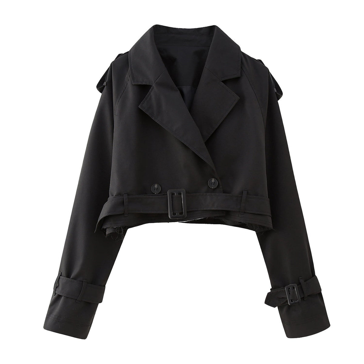 Women’s Belted Cropped Trench Jacket – Structured Transitional Layer for City and Office Wear