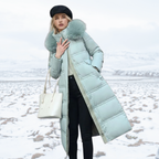 Women’s Belted Long Puffer Coat – Faux-Fur Collar Padded Winter Style for Cold-Weather City Wear Travel and Elegant Everyday Layering