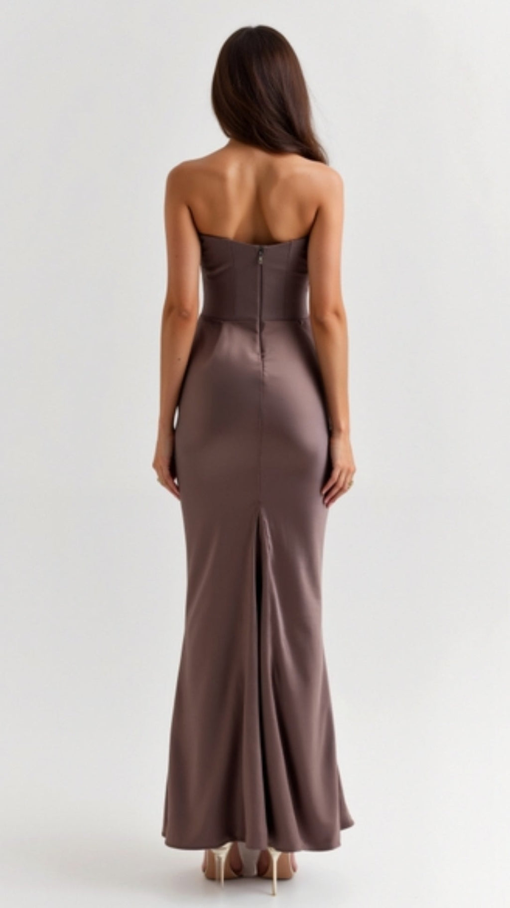 Women’s Strapless Column Maxi Dress – Ruched Wedding Guest Gown for Evening Receptions