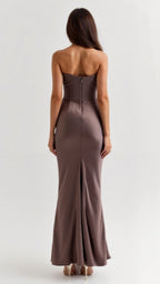 Women’s Strapless Column Maxi Dress – Ruched Wedding Guest Gown for Evening Receptions