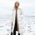 Women’s Belted Long Puffer Coat – Faux-Fur Collar Padded Winter Style for Cold-Weather City Wear Travel and Elegant Everyday Layering