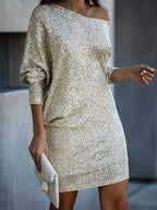 Women’s Sequin Party Dress Elegant Contrast Sparkle Evening Dress Lightweight Comfortable Occasion Wear