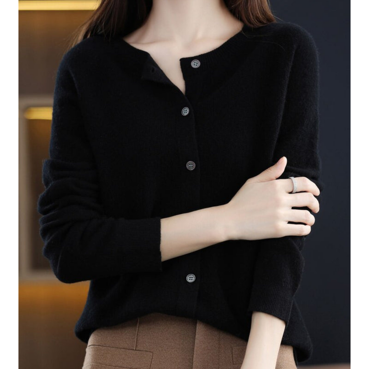 Luxury Merino Wool & Cashmere Cardigan for Women – Elegant O-Neck Winter Knit