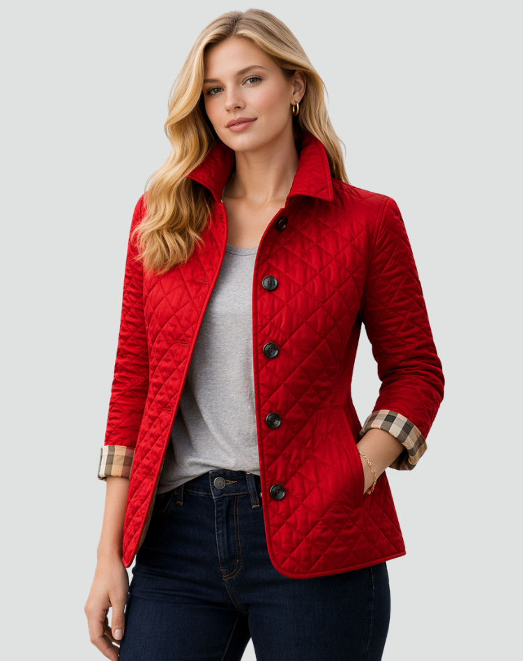 Women’s Quilted Jacket Button Front Collared Outerwear