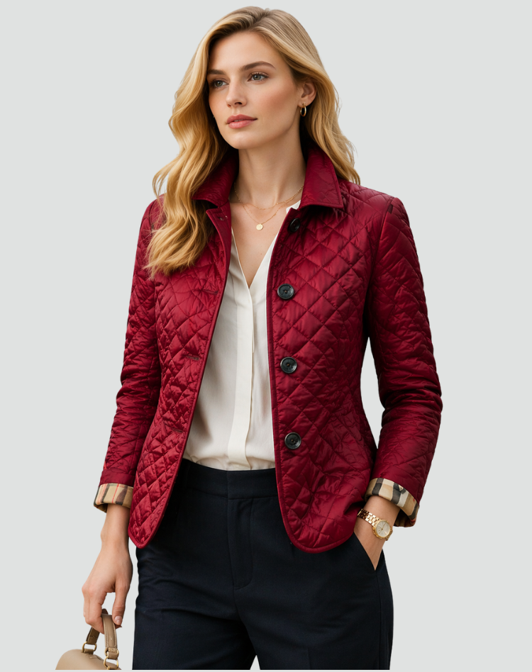 Women’s Quilted Jacket Button Front Collared Outerwear