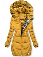 Women’s Plush-Lined Long Puffer Jacket – Fitted Hooded Winter Coat with Zip Pockets for Cold-Weather Comfort