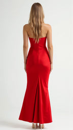 Women’s Strapless Column Maxi Dress – Ruched Wedding Guest Gown for Evening Receptions