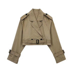 Women’s Belted Cropped Trench Jacket – Structured Transitional Layer for City and Office Wear