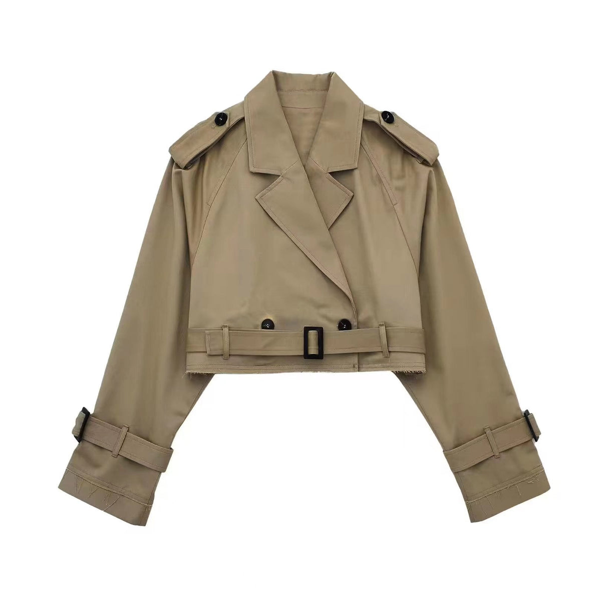 Women’s Belted Cropped Trench Jacket – Structured Transitional Layer for City and Office Wear