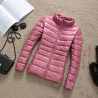 Women’s Shiny Quilted Puffer Jacket – Short Zip-Up Coat for Winter Wear