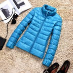 Women’s Shiny Quilted Puffer Jacket – Short Zip-Up Coat for Winter Wear