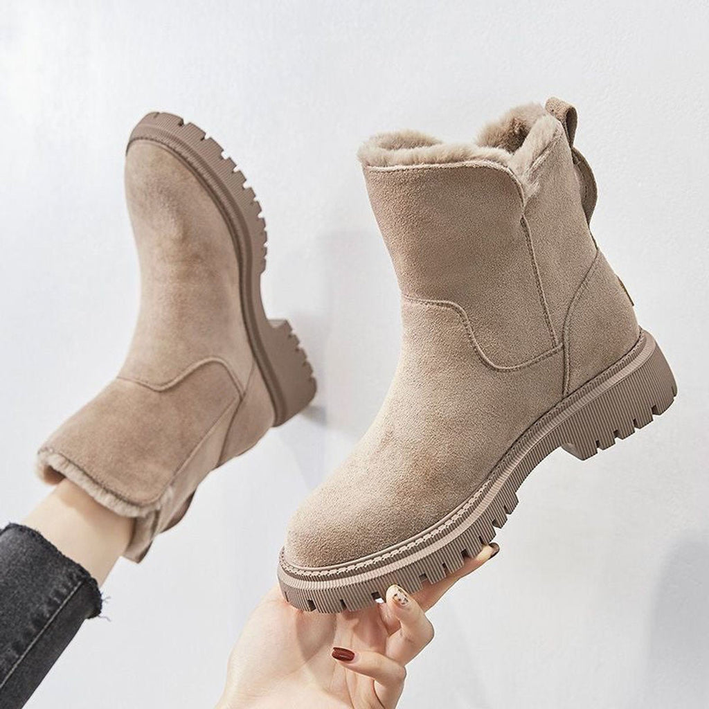 Women's Faux Suede Ankle Boots – Fleece-Lined Platform Snow Boot