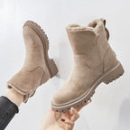 Women's Faux Suede Ankle Boots – Fleece-Lined Platform Snow Boot