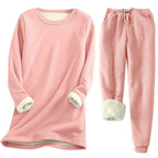 Women’s Fleece-Lined Two-Piece Thermal Set – Warm Long-Sleeve Top and Jogger Outfit for Cosy Everyday Winter Lounging Travel and Casual Cold-Weather Wear
