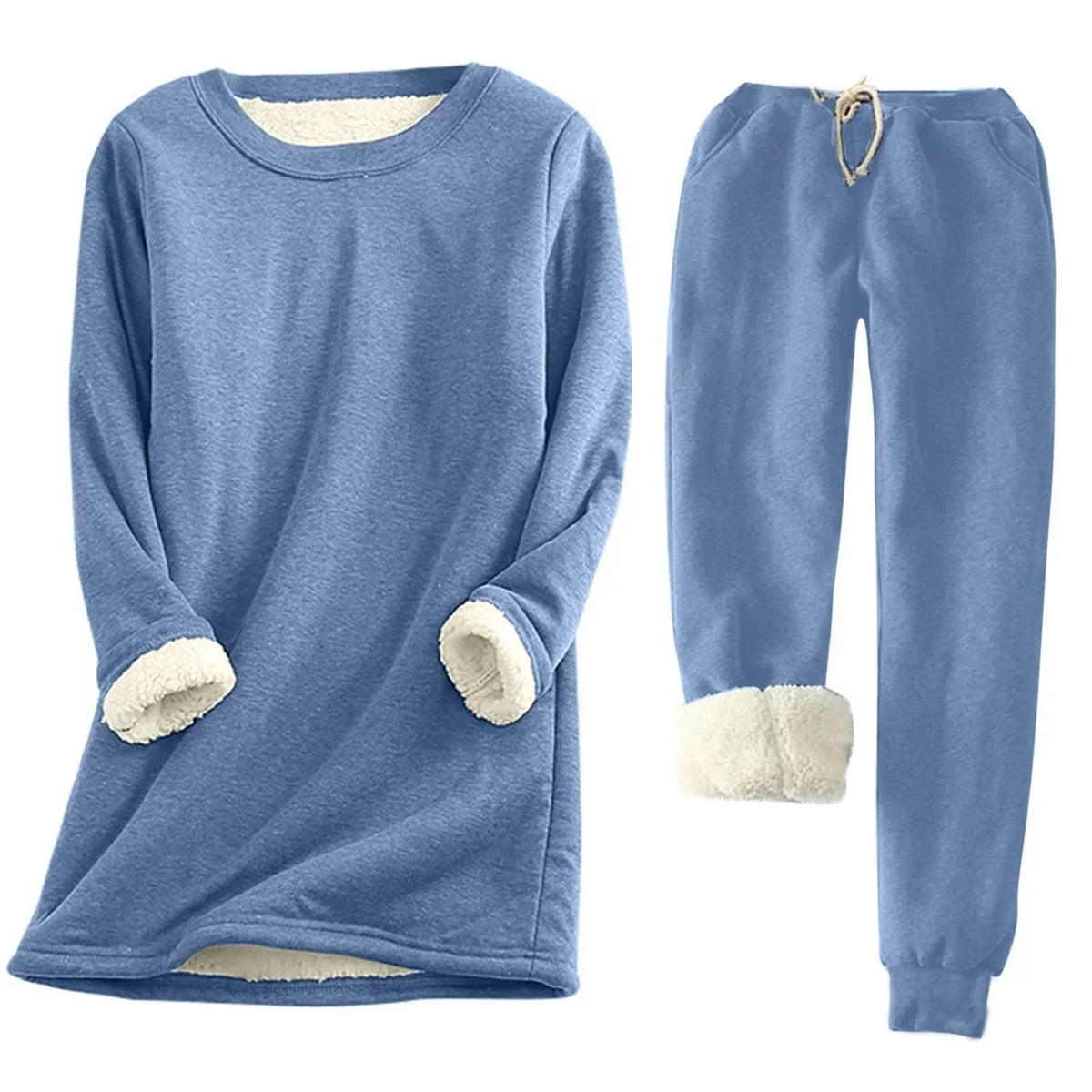 Women’s Fleece-Lined Two-Piece Thermal Set – Warm Long-Sleeve Top and Jogger Outfit for Cosy Everyday Winter Lounging Travel and Casual Cold-Weather Wear