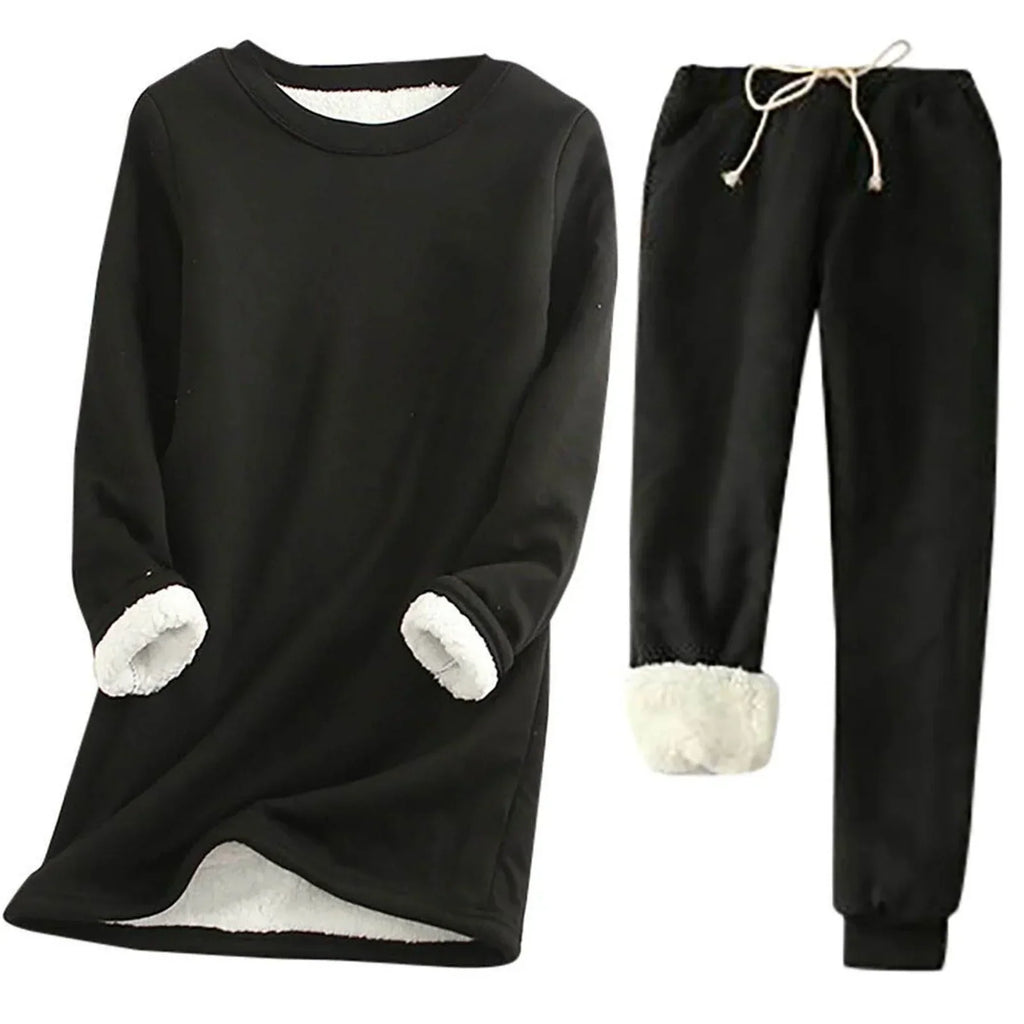 Women’s Fleece-Lined Two-Piece Thermal Set – Warm Long-Sleeve Top and Jogger Outfit for Cosy Everyday Winter Lounging Travel and Casual Cold-Weather Wear