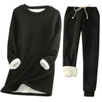 Women’s Fleece-Lined Two-Piece Thermal Set – Warm Long-Sleeve Top and Jogger Outfit for Cosy Everyday Winter Lounging Travel and Casual Cold-Weather Wear