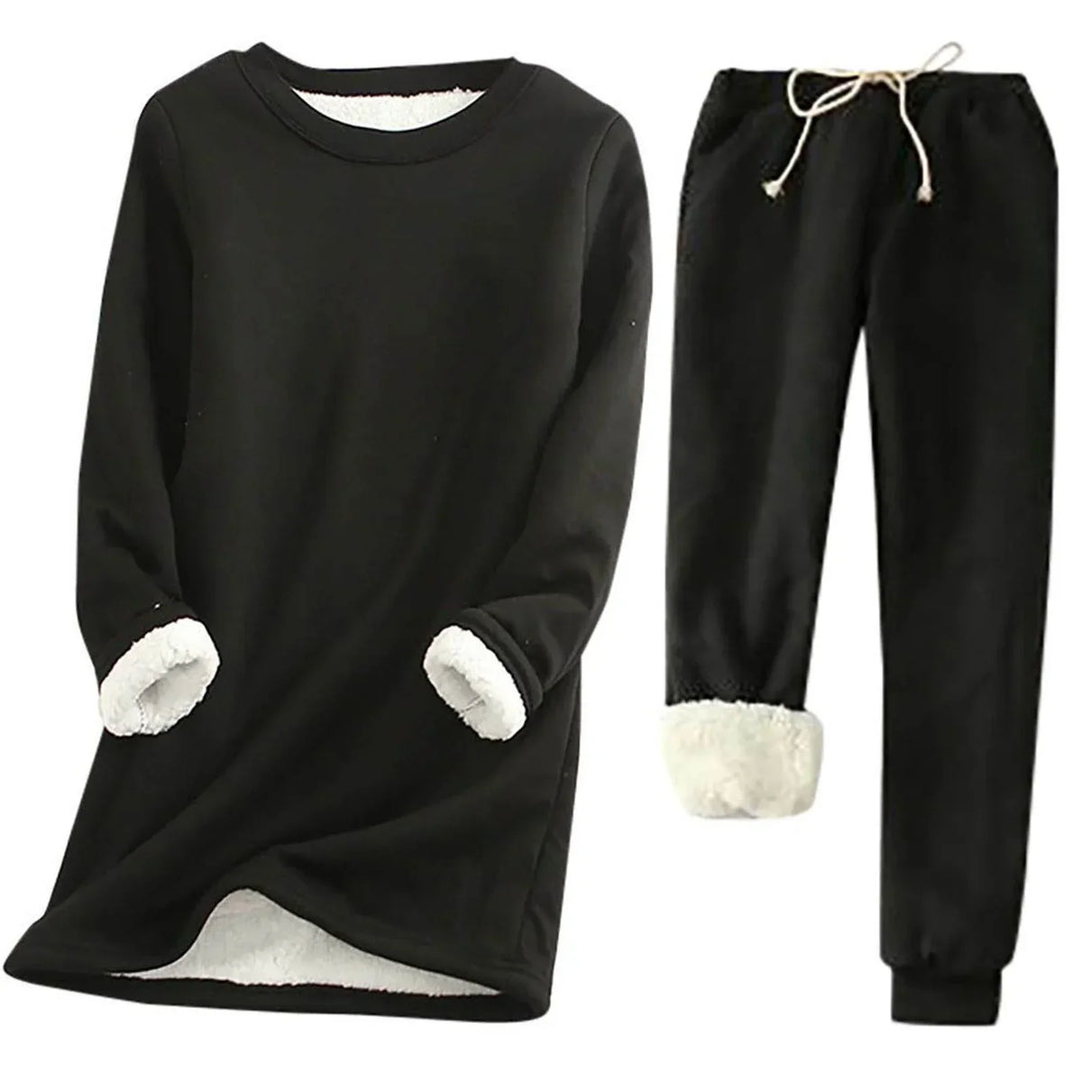 Women’s Fleece-Lined Two-Piece Thermal Set – Warm Long-Sleeve Top and Jogger Outfit for Cosy Everyday Winter Lounging Travel and Casual Cold-Weather Wear