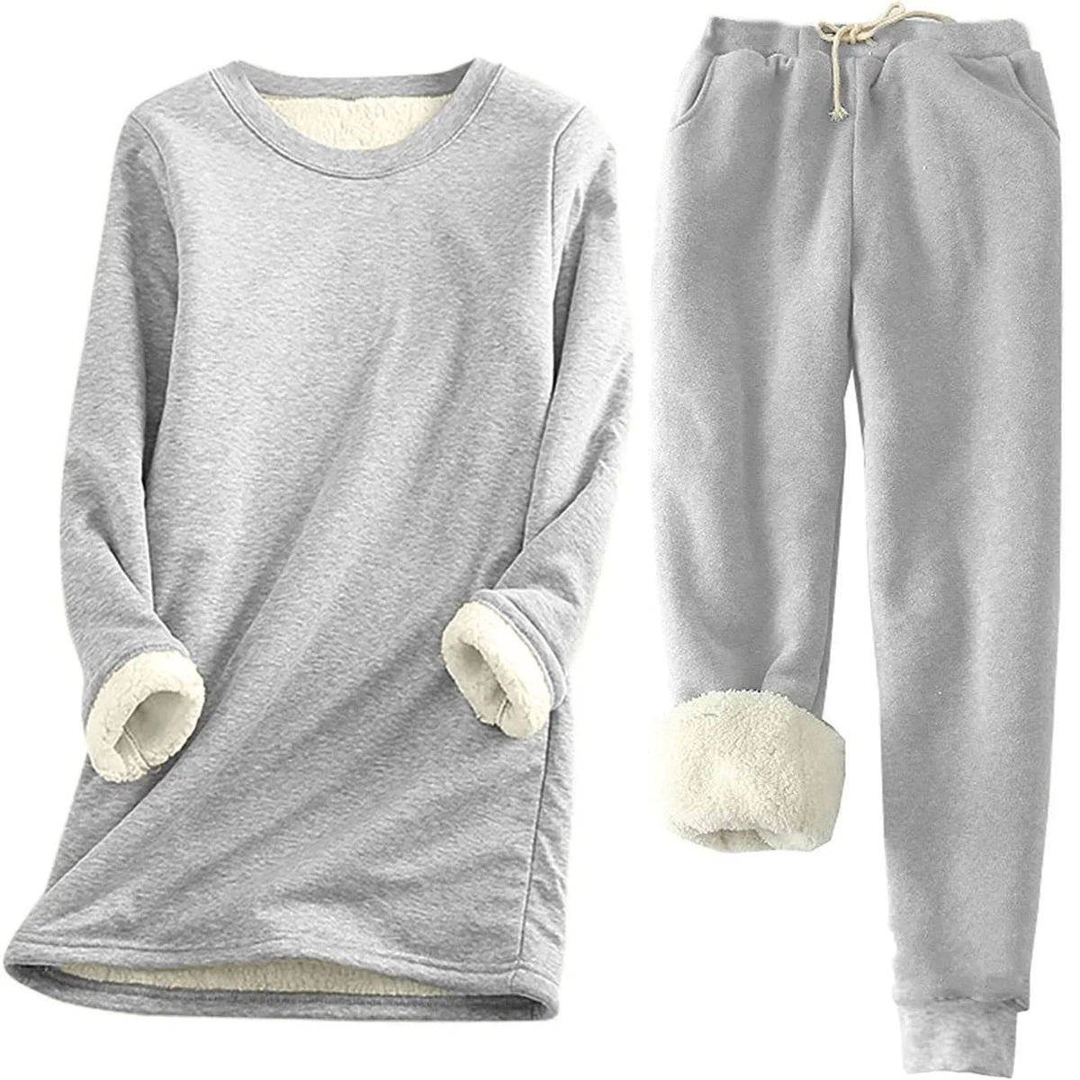Women’s Fleece-Lined Two-Piece Thermal Set – Warm Long-Sleeve Top and Jogger Outfit for Cosy Everyday Winter Lounging Travel and Casual Cold-Weather Wear