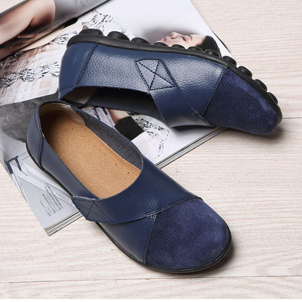 Women's Slip-On Leather Loafers with Textured Sole