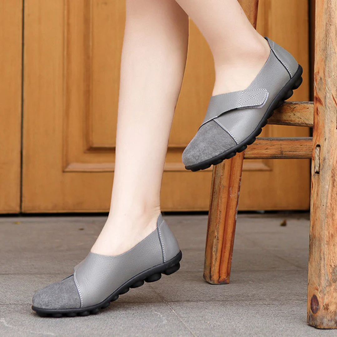 Women's Slip-On Leather Loafers with Textured Sole