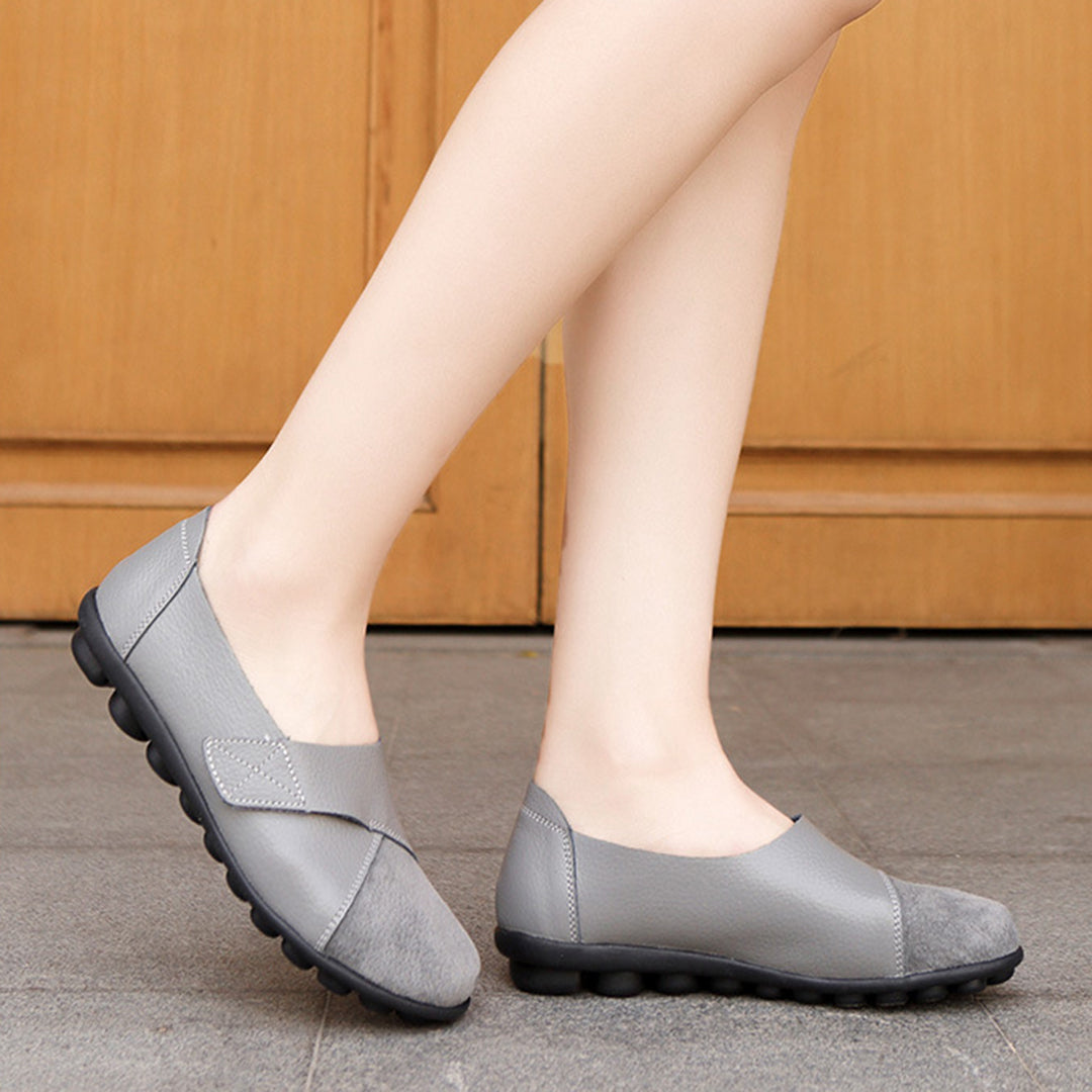 Women's Slip-On Leather Loafers with Textured Sole