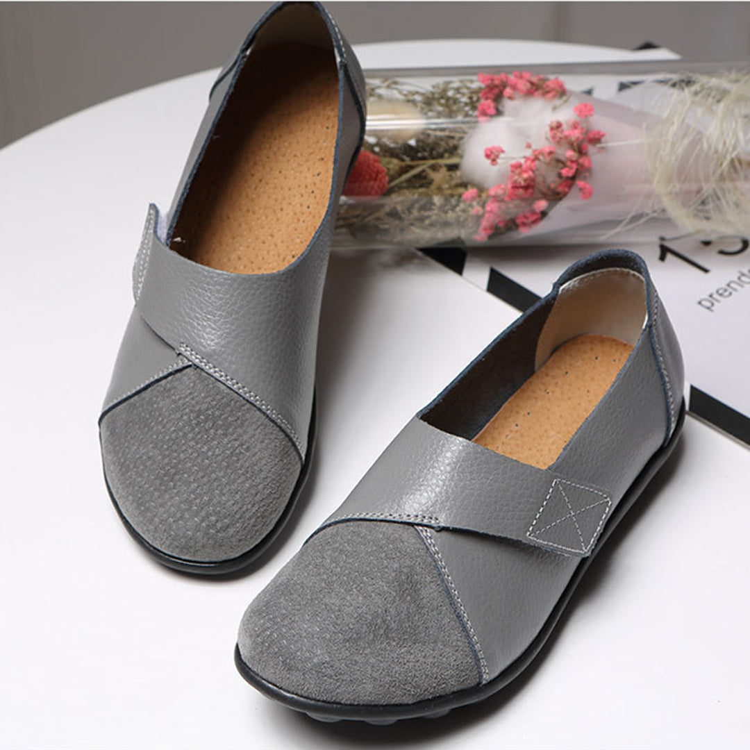 Women's Slip-On Leather Loafers with Textured Sole