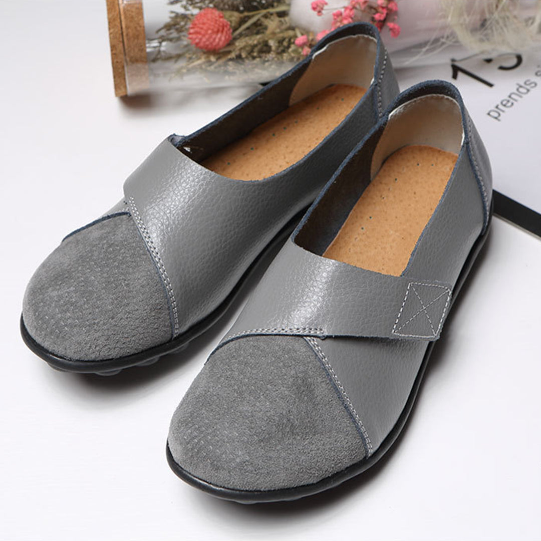 Women's Slip-On Leather Loafers with Textured Sole