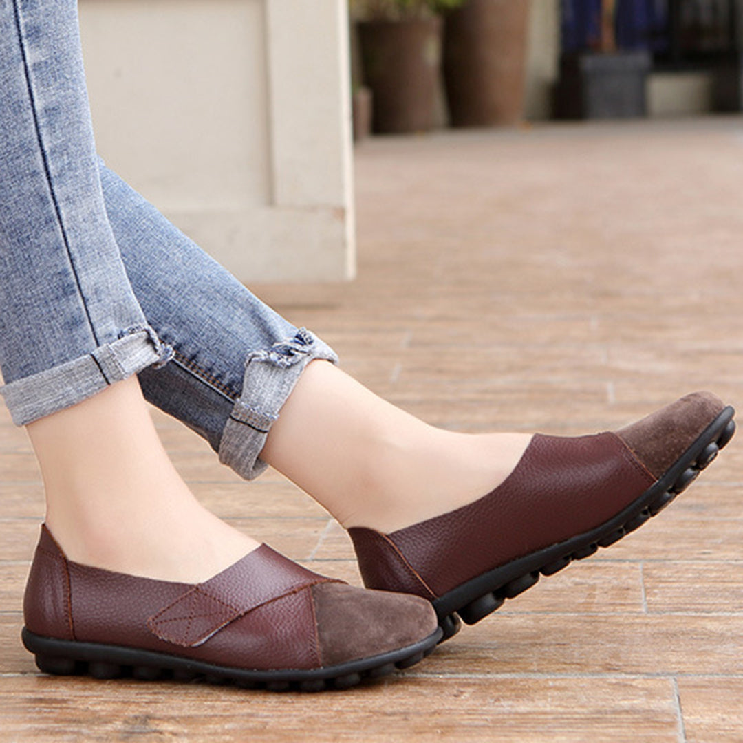 Women's Slip-On Leather Loafers with Textured Sole