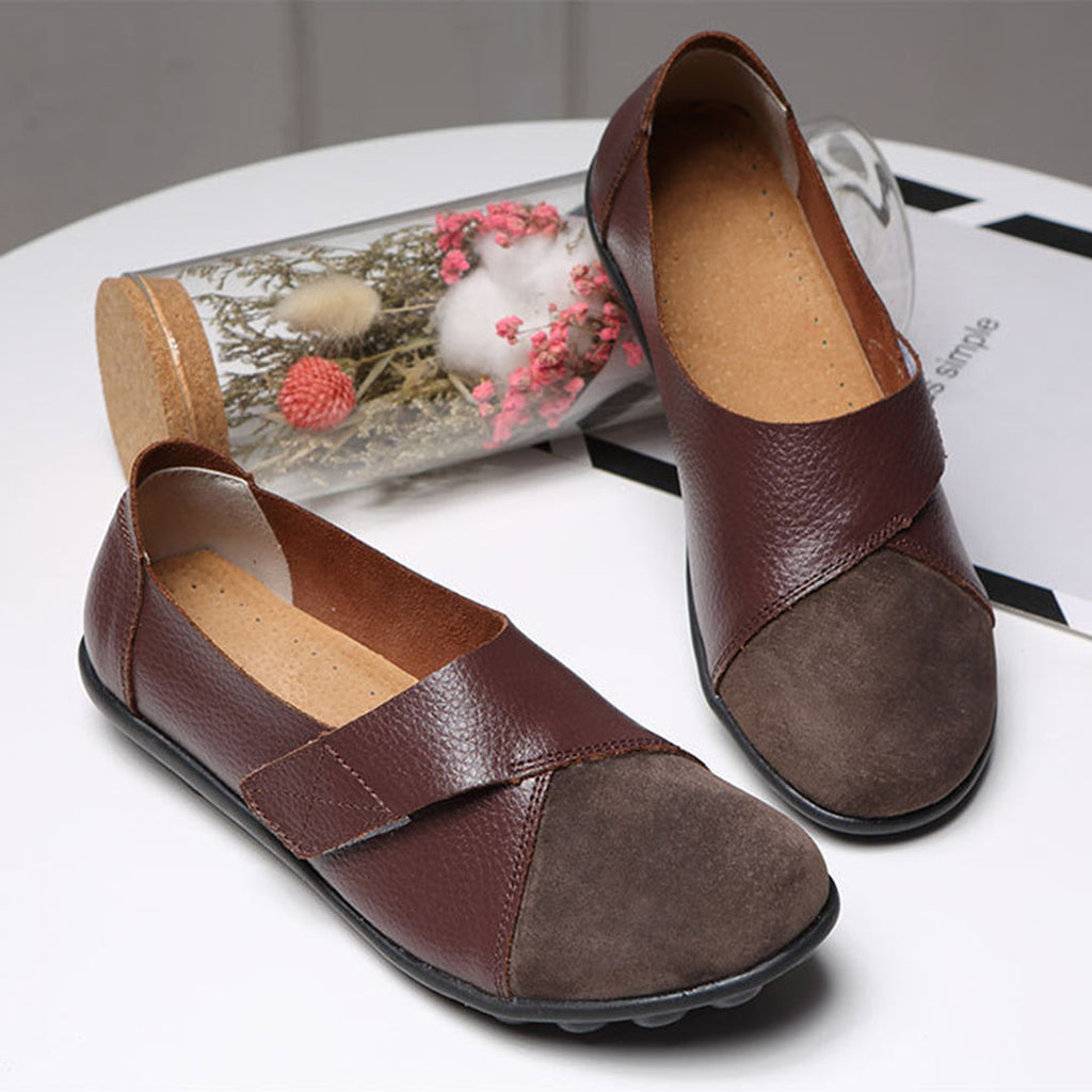Women's Slip-On Leather Loafers with Textured Sole